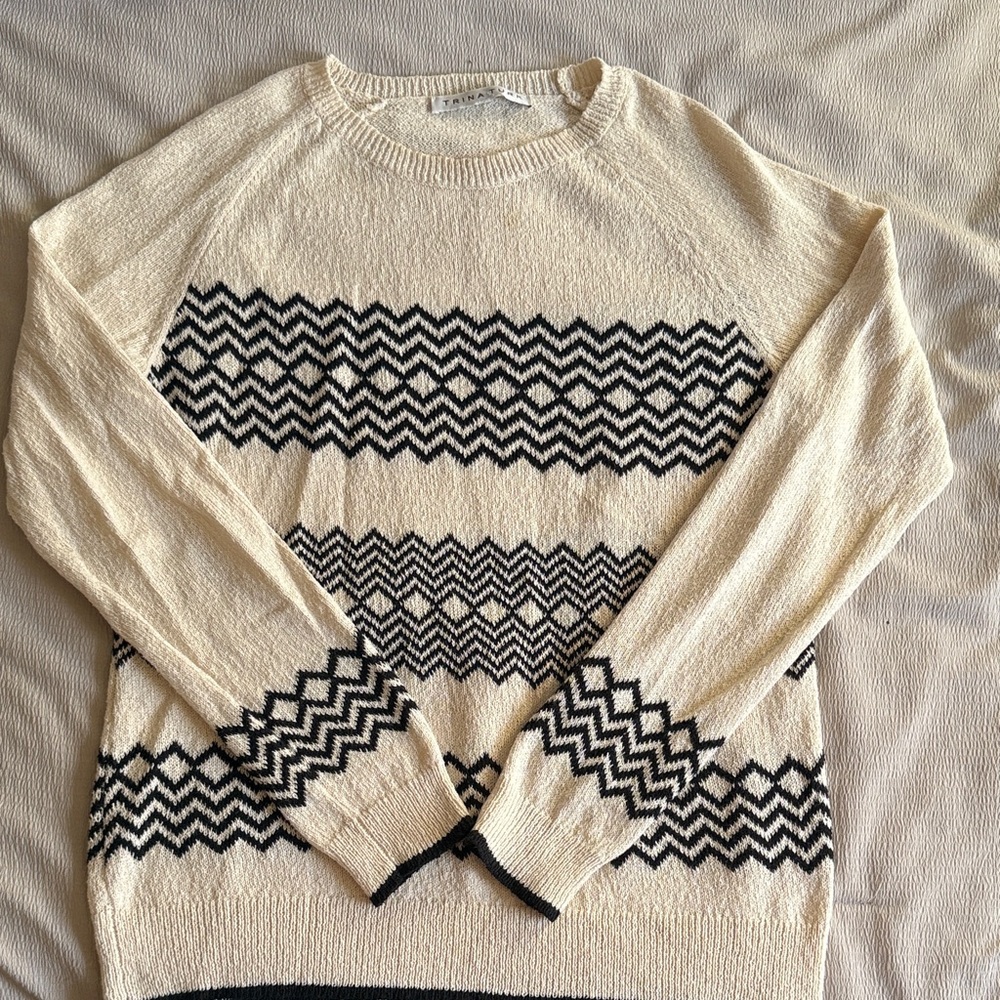 Trina Turk Cream and Black Zigzag Sweater